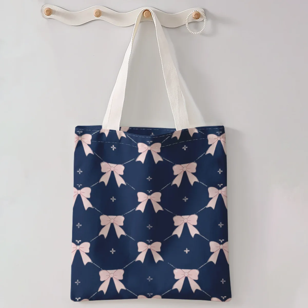sac à main décontracté imprimé motif nœud, sac à dos réutilisable et tendance, sac à main multifonctionnel, sac de shopping en toile