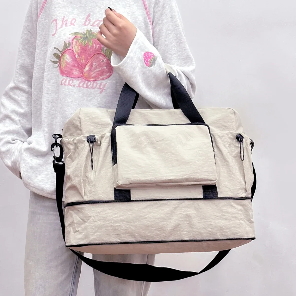 sac de voyage de grande capacité pour les courts voyages, sac de rangement pour bagages, sac de sport léger et portable pour femmes, extensible et peut être fixé à une valise trolley