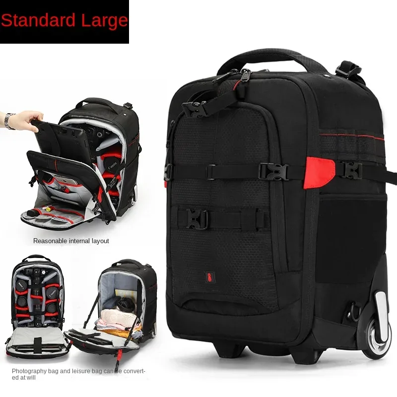 sac pour appareil photo roulant multifonctionnel, sac pour appareil photo à double épaule, valise à main roulante, bagage étanche pour caméra vidéo