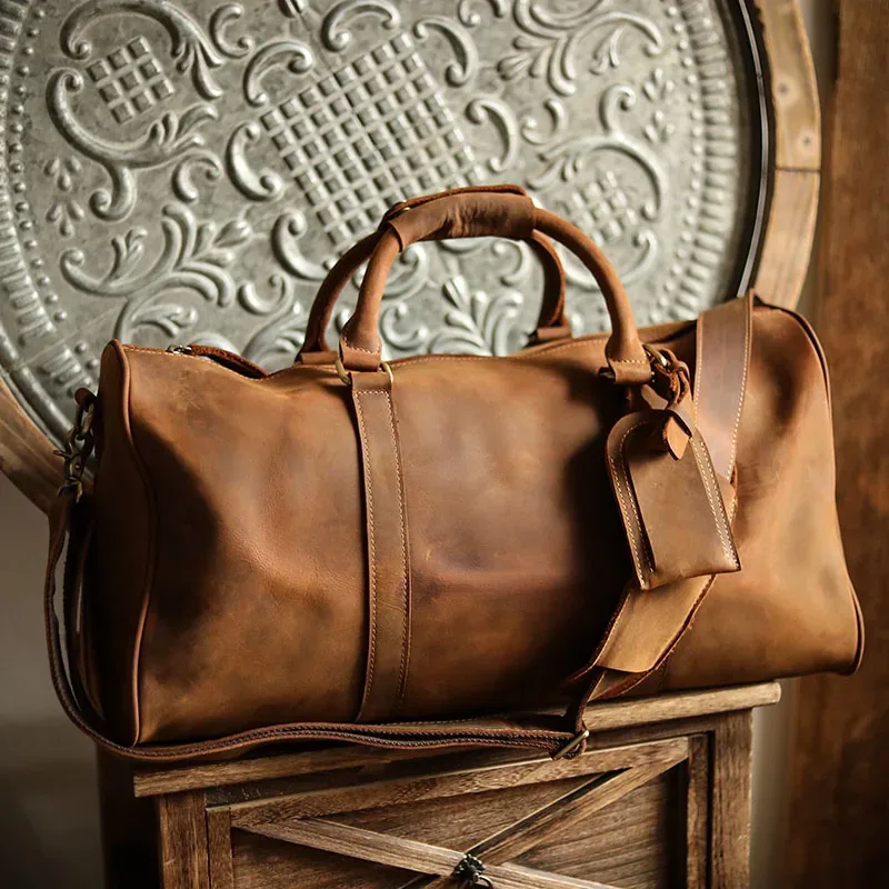 nasva-sac de voyage en cuir vintage pour homme, sac de week-end, sacs à main, sacs de messager, bagage avec compartiment à chaussures