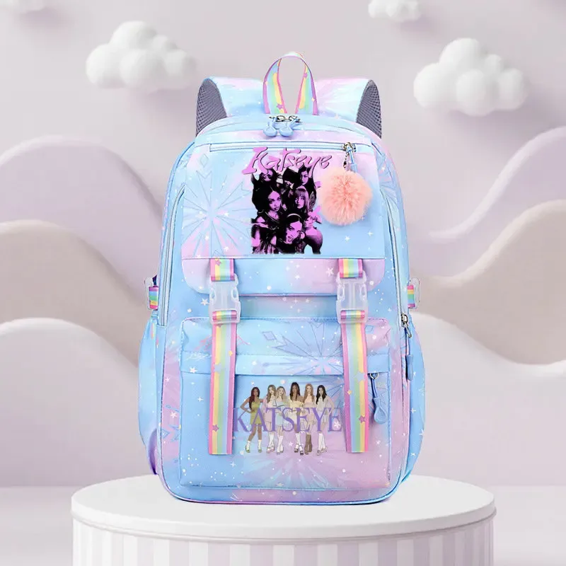 sac d'école katseye print, sac d'école pour élèves du primaire, sac à dos de voyage en plein air, sac à dos tendance pour filles, sac à dos pour enfants.