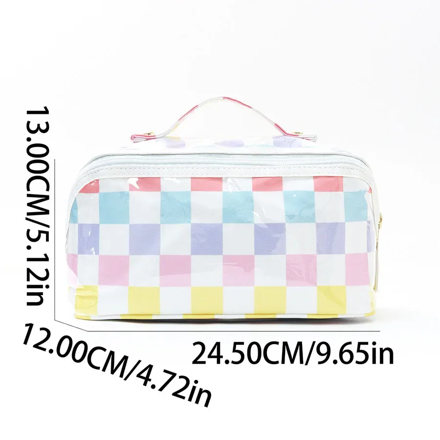 sac à cosmétiques en pvc pour femmes, grande capacité, pochette portable étanche, trousse de toilette à ouverture plate avec poignée