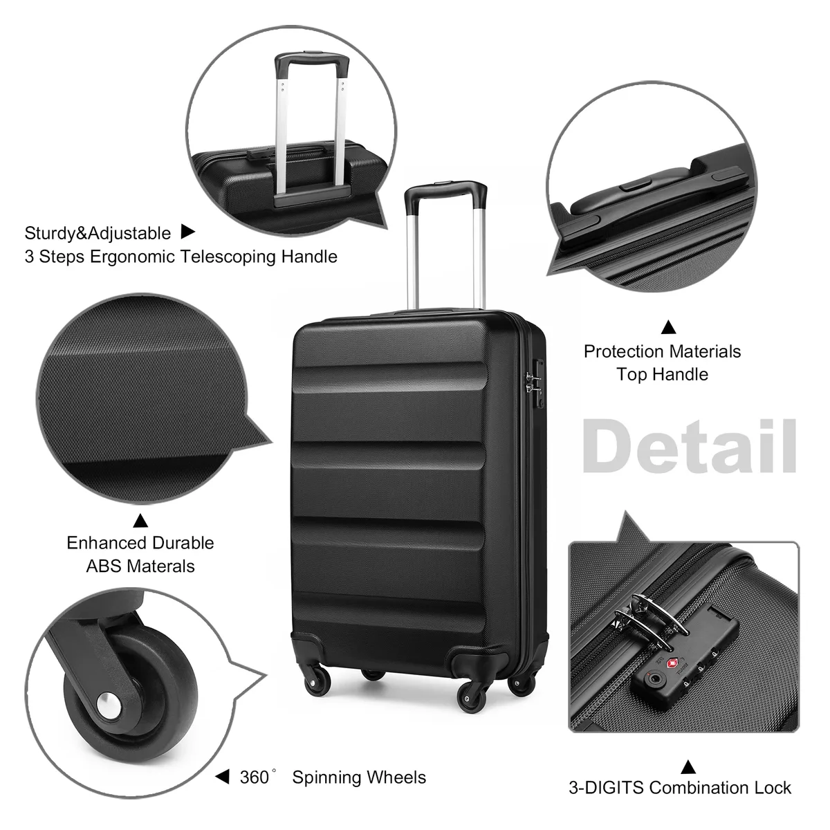 kono ensemble de 3 valises rigides avec serrure tsa et 4 roues multidirectionnelles | ensemble 19/24/28 pouces, valise à roulettes robuste pour voyages professionnels et loisirs