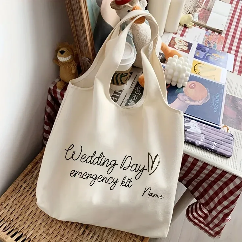 sac fourre-tout personnalisé avec motif de trousse d'urgence pour le jour du mariage, sac à bandoulière, cadeau pour la mariée le jour du mariage, personnalisable