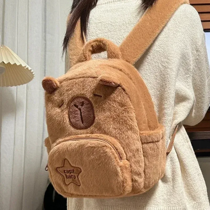 sac à dos en peluche mignon pour femmes, polyvalent, dessin animé drôle, capybara, fourre-tout de grande capacité, nouveau style, sac à dos de voyage décontracté