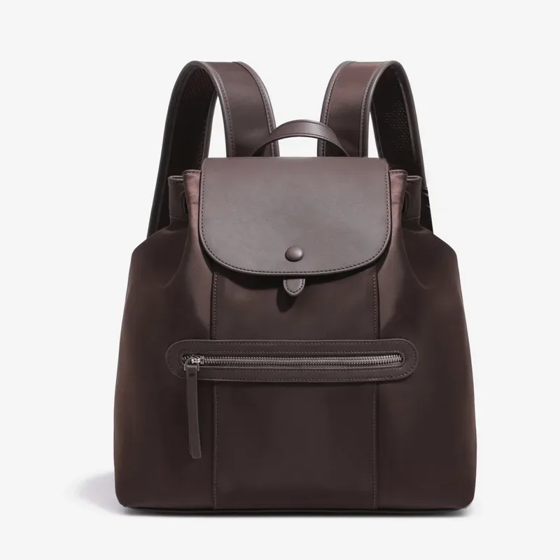 sac à dos en nylon pour femmes, sac à dos décontracté avec garniture en simili cuir, fermeture à pression magnétique, sac à dos de voyage de grande capacité pour un usage quotidien