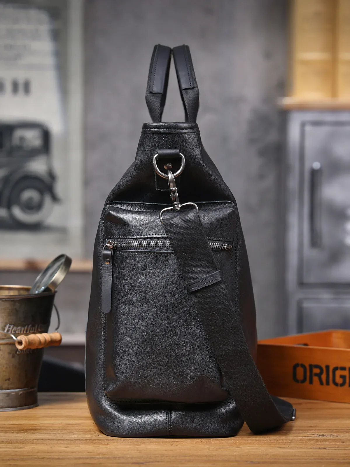 pndme designers fait à la main en cuir de vachette tanné végétal hommes porte-documents noir en cuir véritable femmes grande capacité sac à main pour ordinateur portable