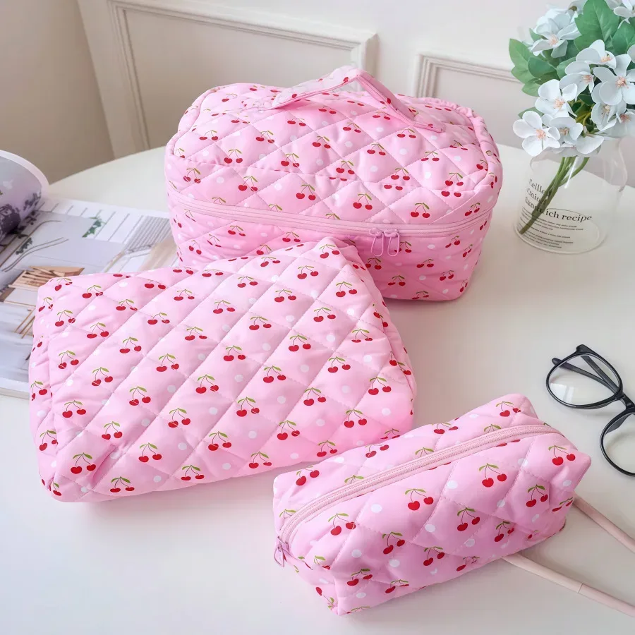 trousse de maquillage à imprimé floral de grande capacité, sac de rangement de cosmétiques de voyage portable, sac de style urbain simple avec doublure en polyester pour femmes