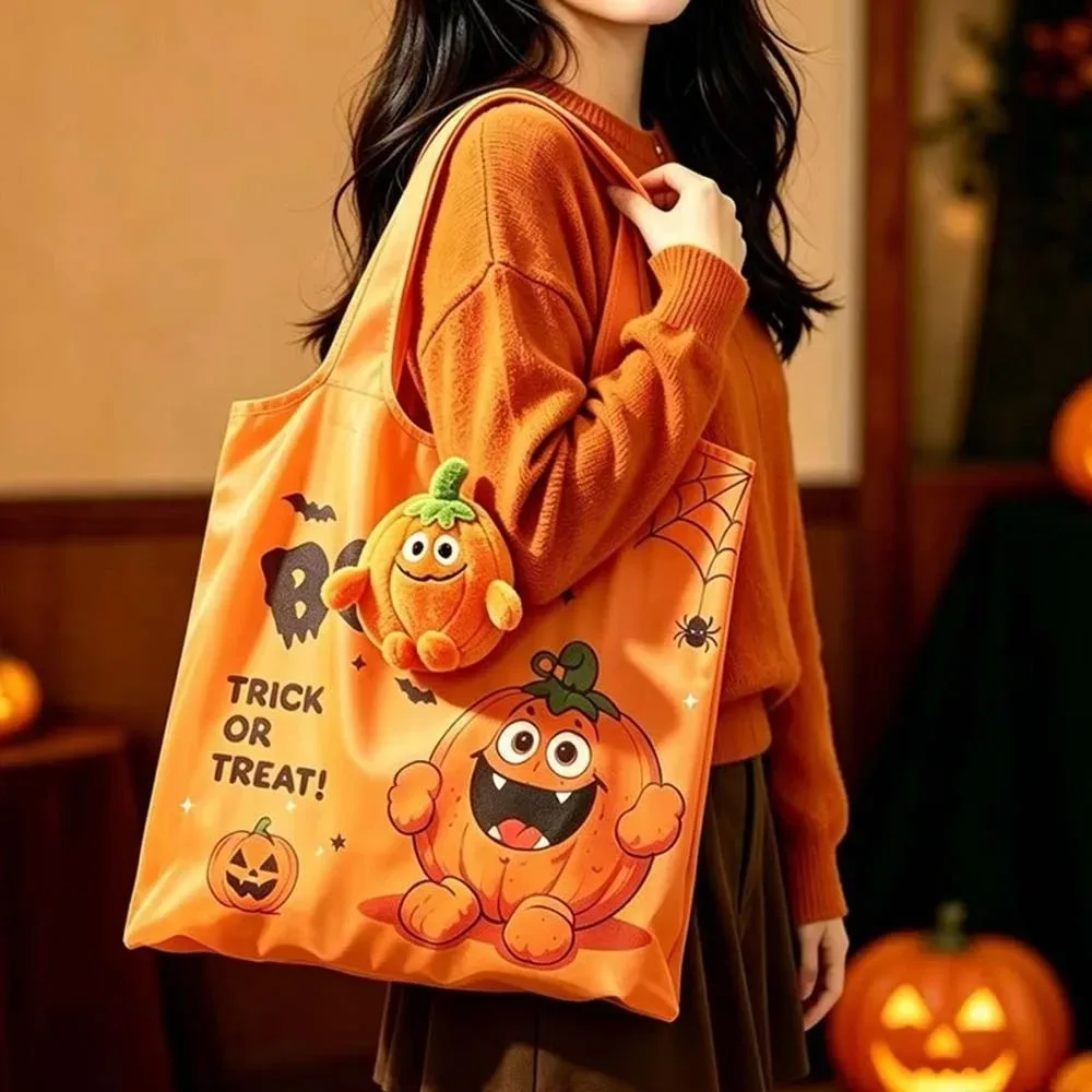 sac fourre-tout d'halloween de couleur unie, mini sac à main de dessin animé peu encombrant, pliable rapidement et ultra-léger