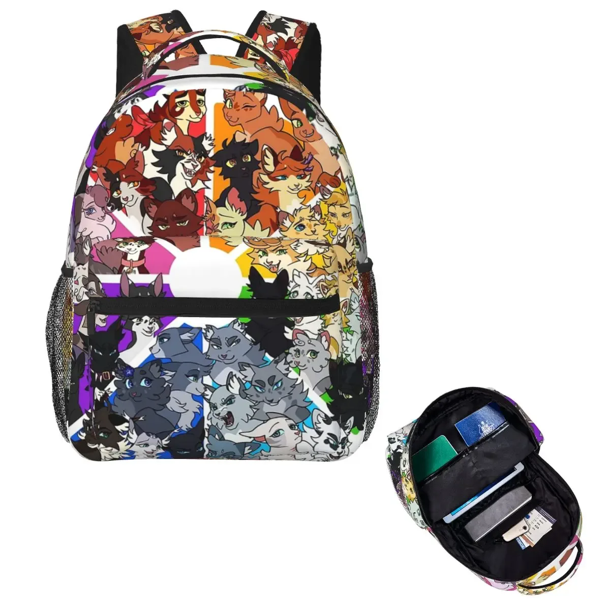 sac à dos scolaire warrior cats color wheel, sac de voyage et de randonnée pour garçons et filles, sac à dos tendance, sacs à bandoulière