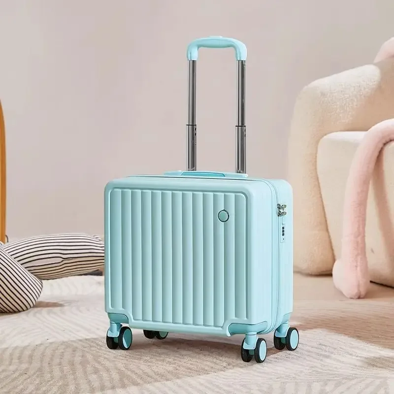 valise à main compacte de 18 pouces, roues spinner légères, sac de voyage en cuir à la mode, verrouillage par mot de passe, bagage à main