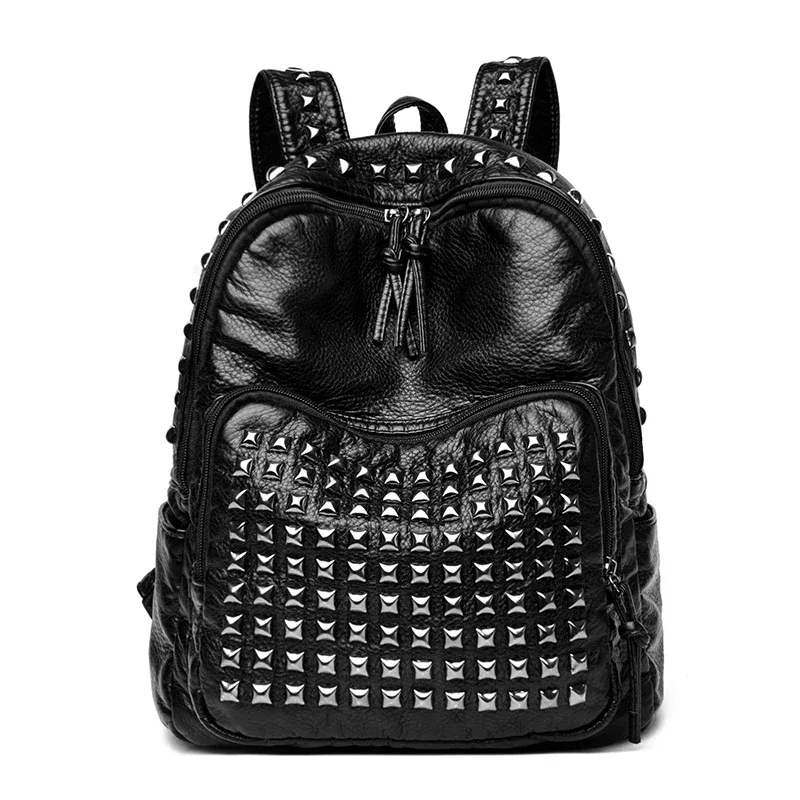sacs à dos en cuir souple rivet pour femmes, grande capacité, sac d'école pour filles, sac à dos féminin de luxe, sacs de voyage, mode