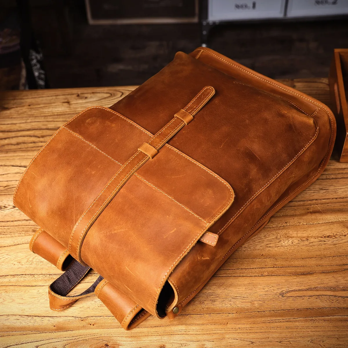 sac à dos vintage en cuir véritable pour homme, sac à bandoulière pour ordinateur portable en cuir pleine fleur fait main, sac en cuir crazy horse, mode pour homme