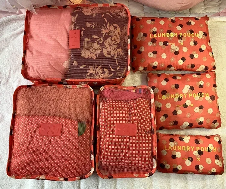 sac de rangement de voyage pour vêtements, ensemble de 6 pièces, pour garde-robe, valise en poudre, étui pour chaussures, cube d'emballage