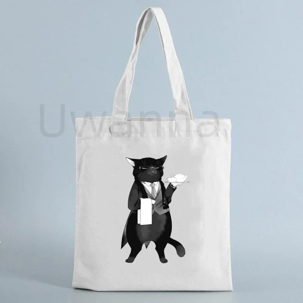 sac à bandoulière en toile de dessin animé, fourre-tout big cat yukichi, le chat masterful est déprimé à nouveau aujourd'hui, sacs de courses, sacs à main d'épicerie