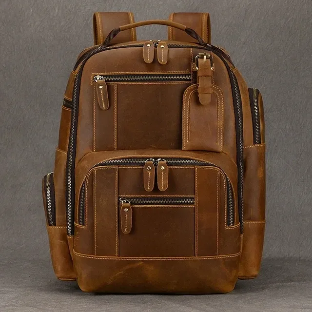 luufan vintage en cuir véritable homme voyage sac à dos fit 15 "ordinateur portable sac à dos en cuir véritable sac d'école grand voyage sac à dos pour homme