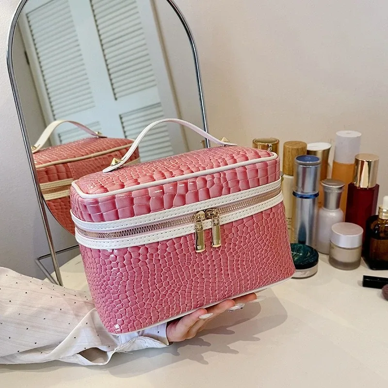 trousse de maquillage à motif crocodile, grande capacité, organisateur de cosmétiques portable, trousse de toilette pour femmes, pochette de maquillage