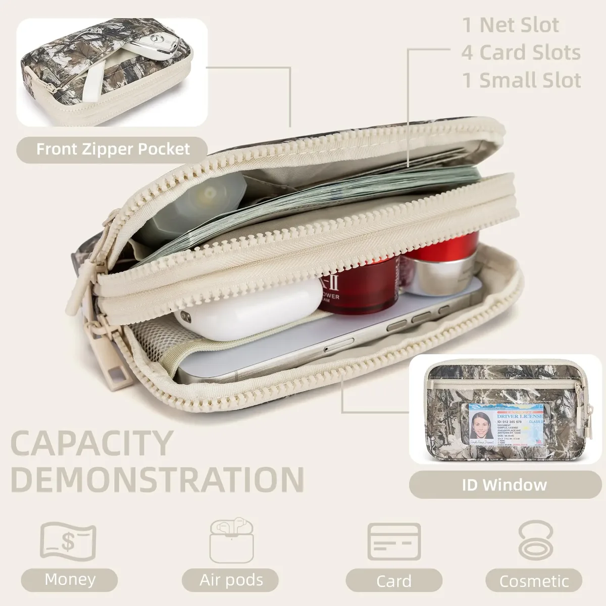 portefeuilles à poignet pour femmes, portefeuille matelassé en nylon avec 4 fermetures éclair, porte-cartes de crédit de voyage, organiseur de téléphone portable