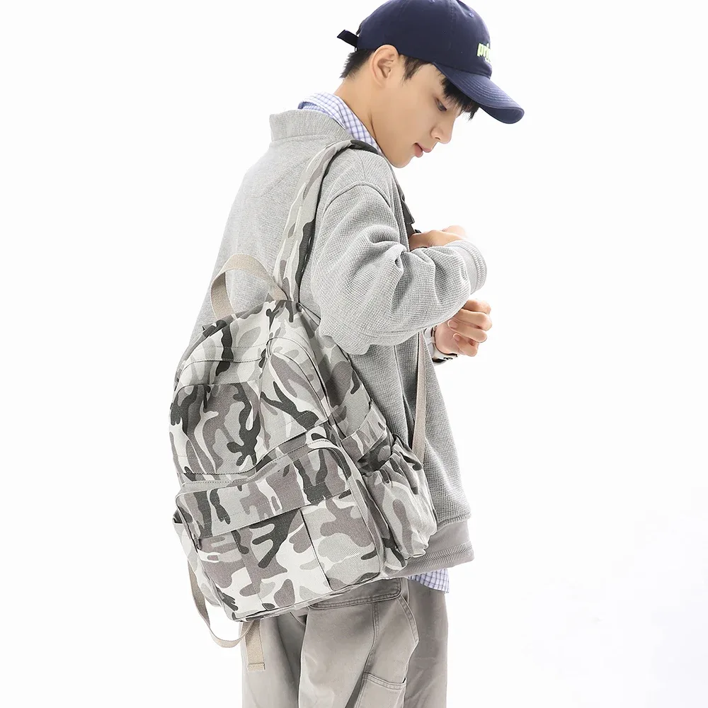 sac à dos en toile pour femmes, hommes et couples, unisexe, décontracté, imprimé léopard et camouflage, sac de voyage, sac à dos d'école, sac à bandoulière rétro