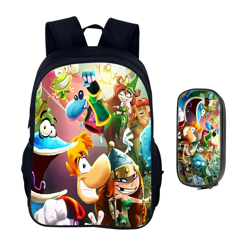 jeux de dessin animé rayman legends 2 pièces ensemble sac à dos cartable garçons filles camping sac à dos trousse à crayons sac à crayons boîte à crayons