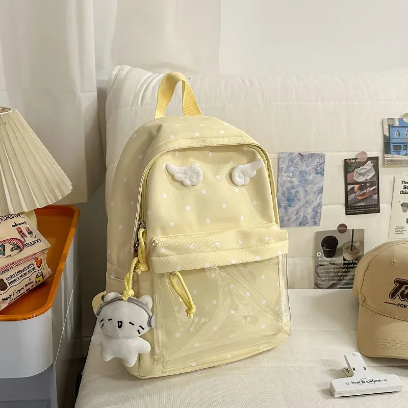 sac à dos bleu à pois, sac d'école classique unisexe, matériau en nylon, style jeune, capacité de 20 à 35 l, capacité pour ordinateur portable de 14 pouces