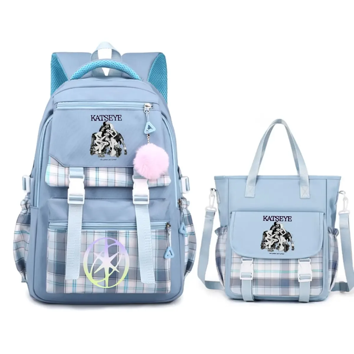 sac à dos kpop katseye imprimé 2 pièces y2k coréen ulzzang pour adolescentes avec sac messager, sac à dos de voyage tendance pour femmes