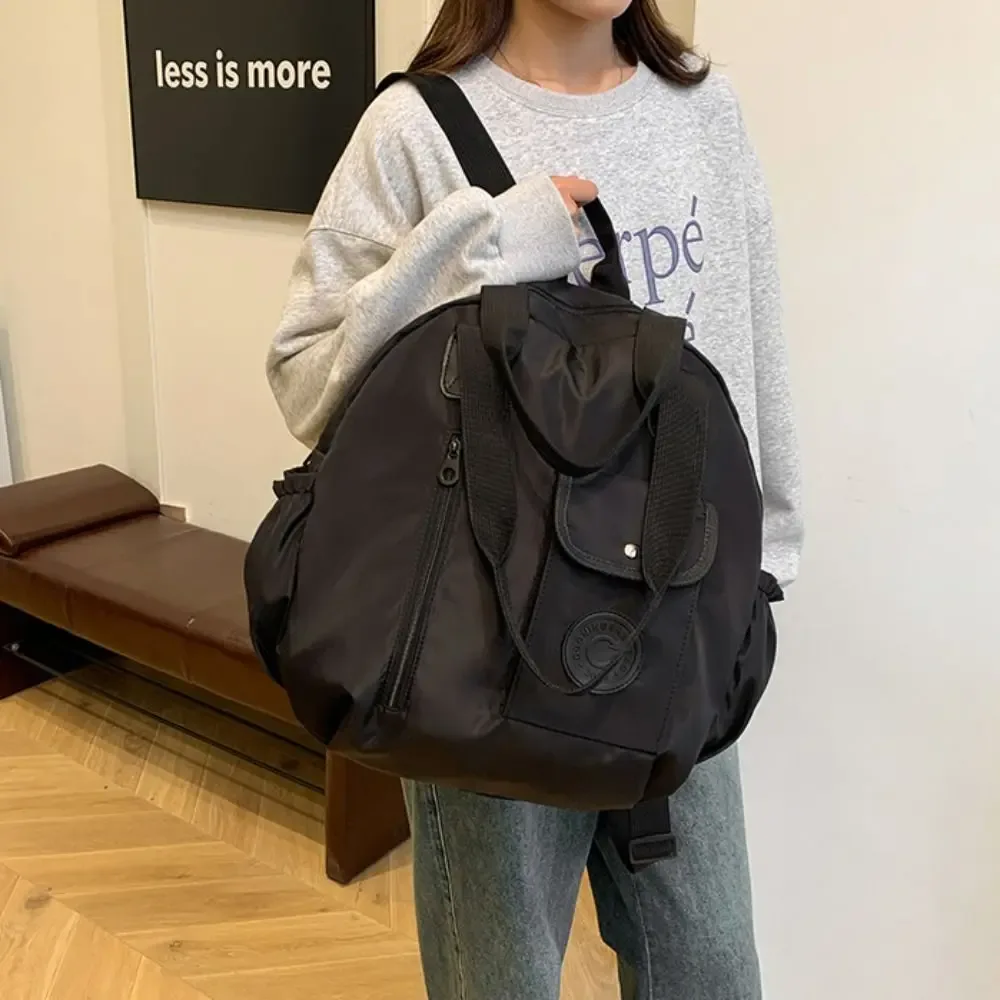 sac à dos de natation en nylon de style coréen mignon, grande capacité, couleur unie, forme ronde, sac à bandoulière, sac fourre-tout, sac de sport en nylon, sac de voyage