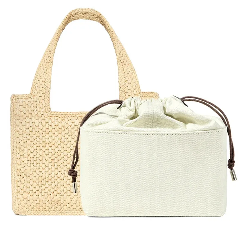 sac en toile à cordon de serrage, organisateur d'insertion pour police lew, fourre-tout tissé en paille, support de sacs à doublure intérieure, accessoires