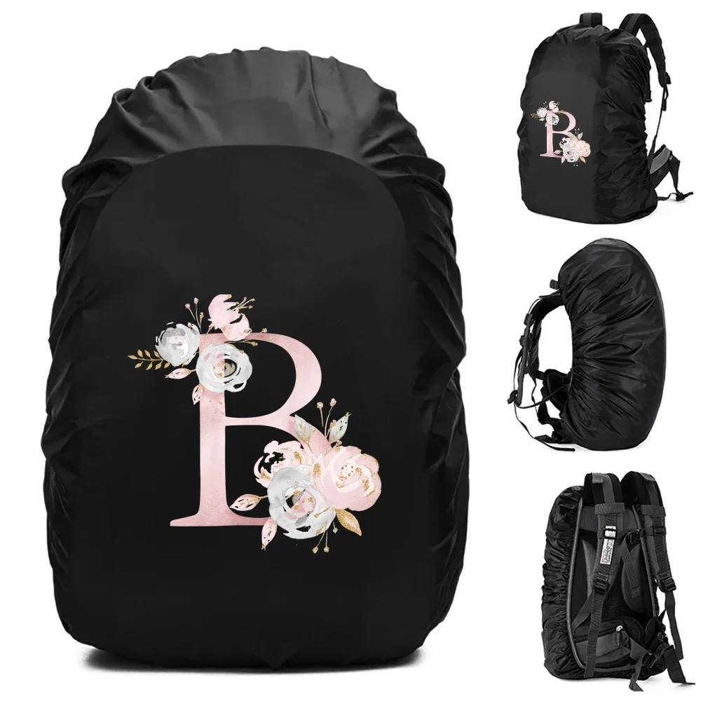 housse de pluie imperméable pour sac à dos 20-70l, motif fleurs roses et lettres, pour sports de plein air, cyclisme, sécurité, mode, camping, randonnée