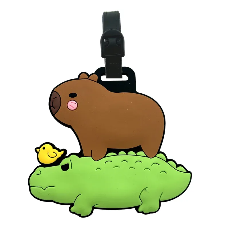 étiquette bagage pvc animaux dessin animé capybara poule jaune silicone souple voyage format petit
