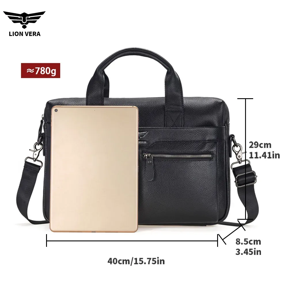 sac de transport professionnel lion vera pour homme, grande capacité, en cuir véritable, bandoulière portable, fermeture éclair, sacoche pour ordinateur portable