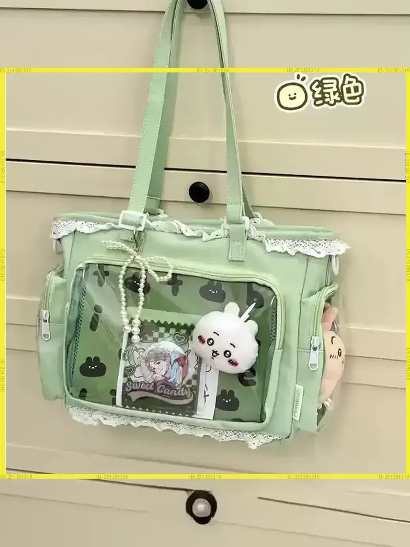 sac à bandoulière itabag anime 2d japonais, motif fille de ballet, grande capacité, avec poche transparente et garniture en dentelle, cadeau pour amis