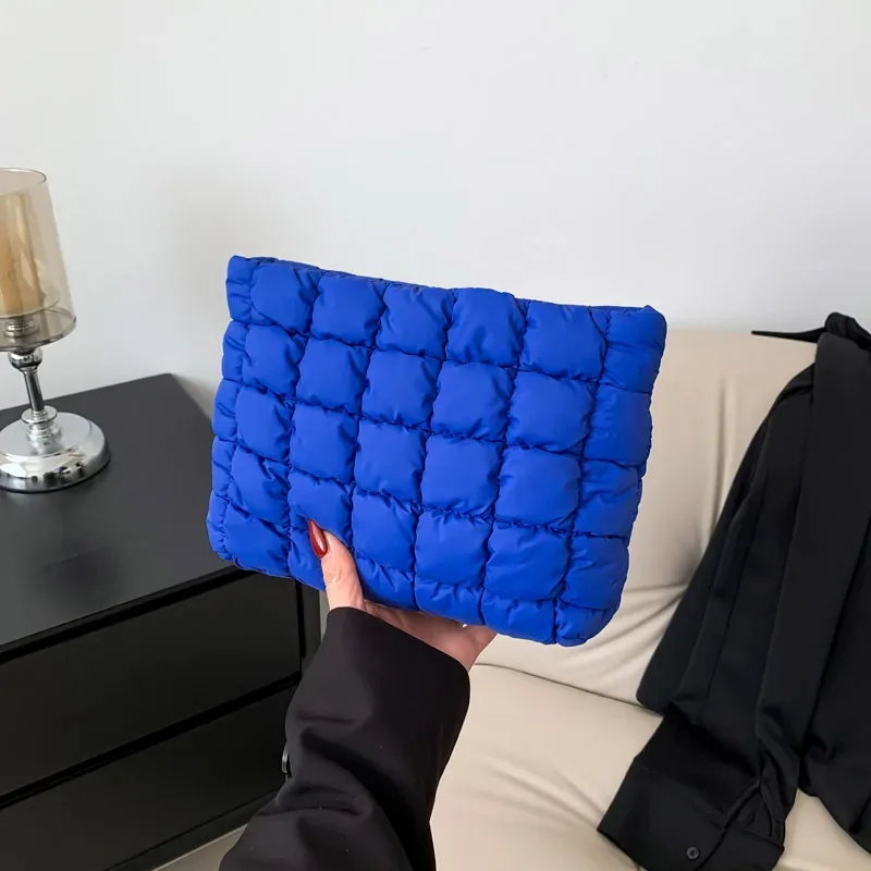 sac à cosmétiques matelassé carré pour femmes, pochette de rangement de maquillage portable, simple fille rouge à lèvres organisateur de toilette petit sac à main