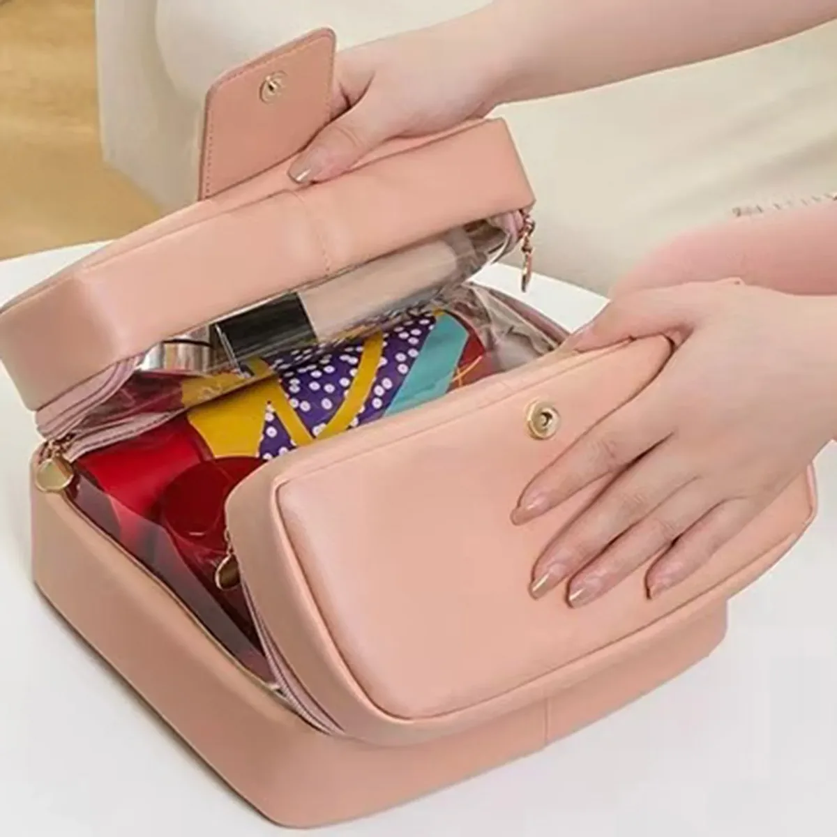 trousse de maquillage 3 en 1, grande capacité, organisateur de cosmétiques de voyage, portable, étanche, pochette de rangement de toilette multifonctionnelle