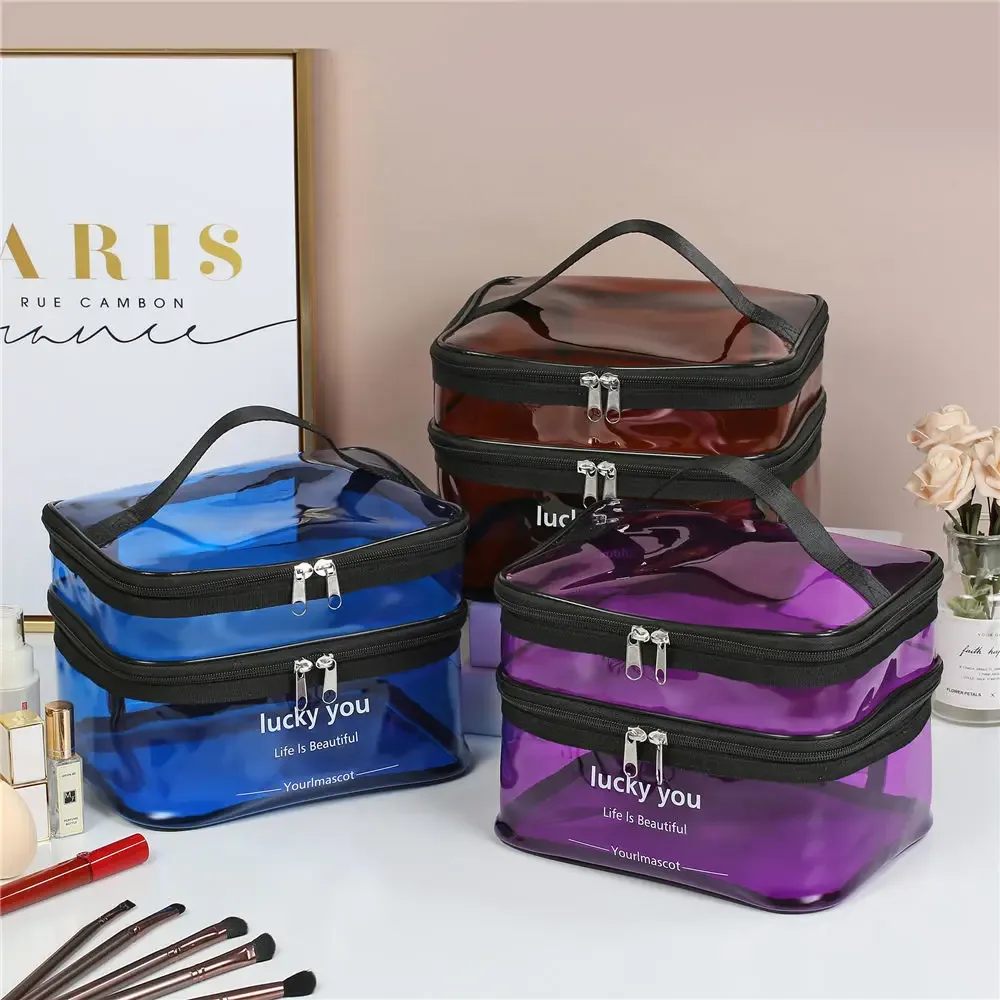 trousse de toilette portable double couche pour femmes, grande capacité, sac à cosmétiques étanche, sac de rangement de voyage