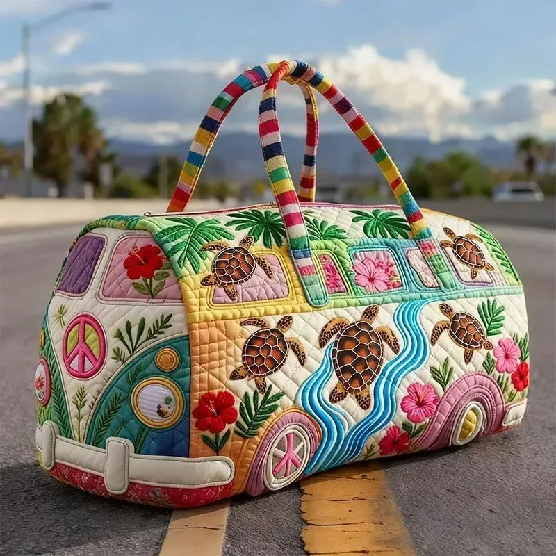 sac voyage polyester fleurs paix jaune blanc vert voyage week end sport camping randonnée polyvalent