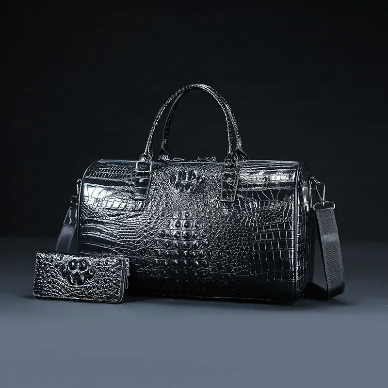 sacs de voyage en cuir d'alligator véritable de vache pour hommes, sacs de luxe de grande capacité portables à bandoulière de marque, nouvelle collection 2024