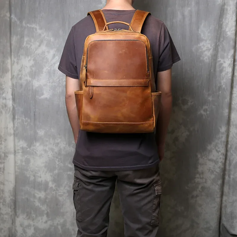 sac à dos vertical en cuir véritable pour homme, sac d'ordinateur classique rétro, couche supérieure en cuir de vachette, grande capacité, jlfgpj