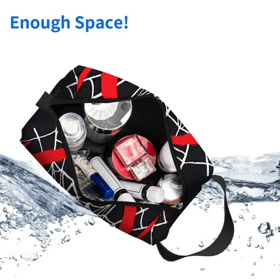 sac à cosmétiques noir à motif d'araignée rouge pour garçons et filles, meilleurs cadeaux, sac de rangement plat 2d en dessin animé pour enfants