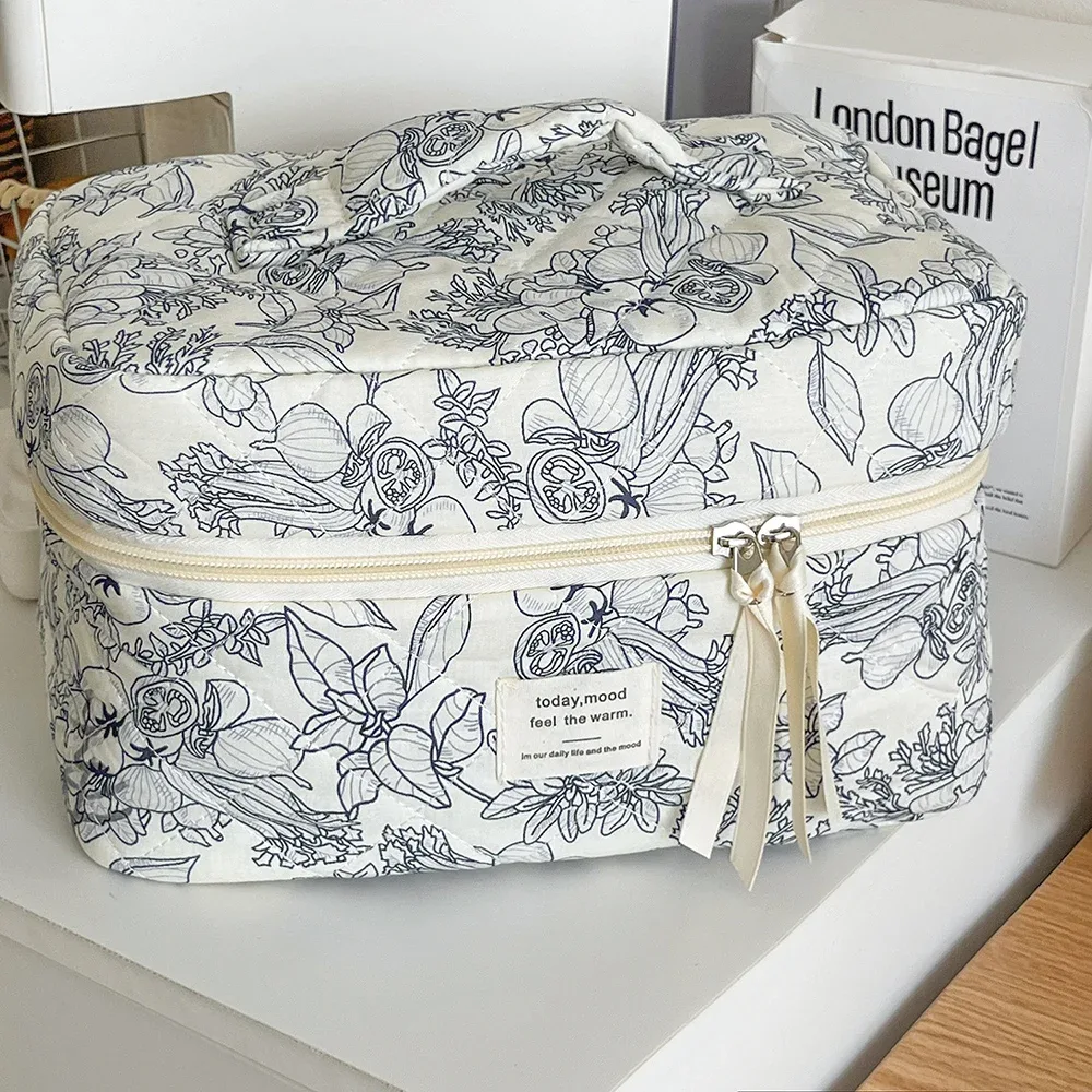 sac à main vintage à fleurs pour femmes, sac cosmétique portable avec fermeture éclair, trousse de maquillage, trousse de toilette pour voyage, poudres matelassées, vente en gros