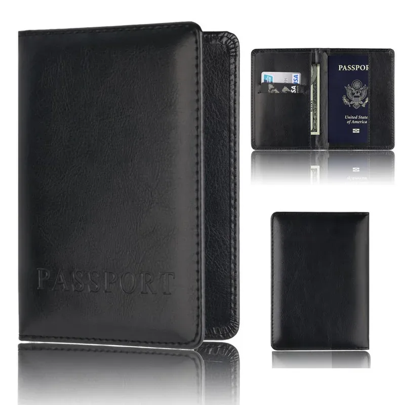 Porte-passeport unisexe en cuir PU, étui à documents de voyage avec fentes multi-cartes, housse de protection Simple pour hommes et femmes