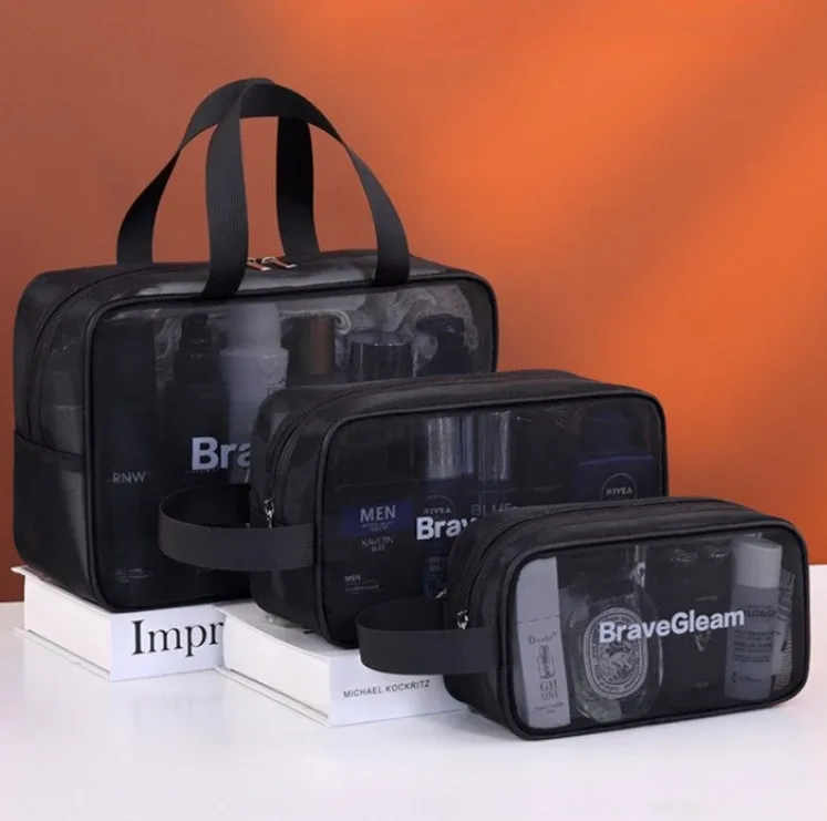 ensemble de sacs de maquillage respirants en maille multi-tailles avec fermeture éclair, sac cosmétique de voyage portable, organisateur de rangement pour articles de toilette pour femmes.