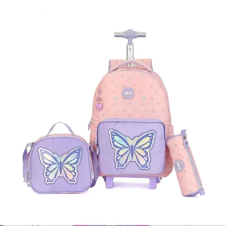 sac à dos roulant de voyage pour ordinateur portable, ensemble de sacs à roulettes d'école pour filles, sac à dos à roulettes pour filles