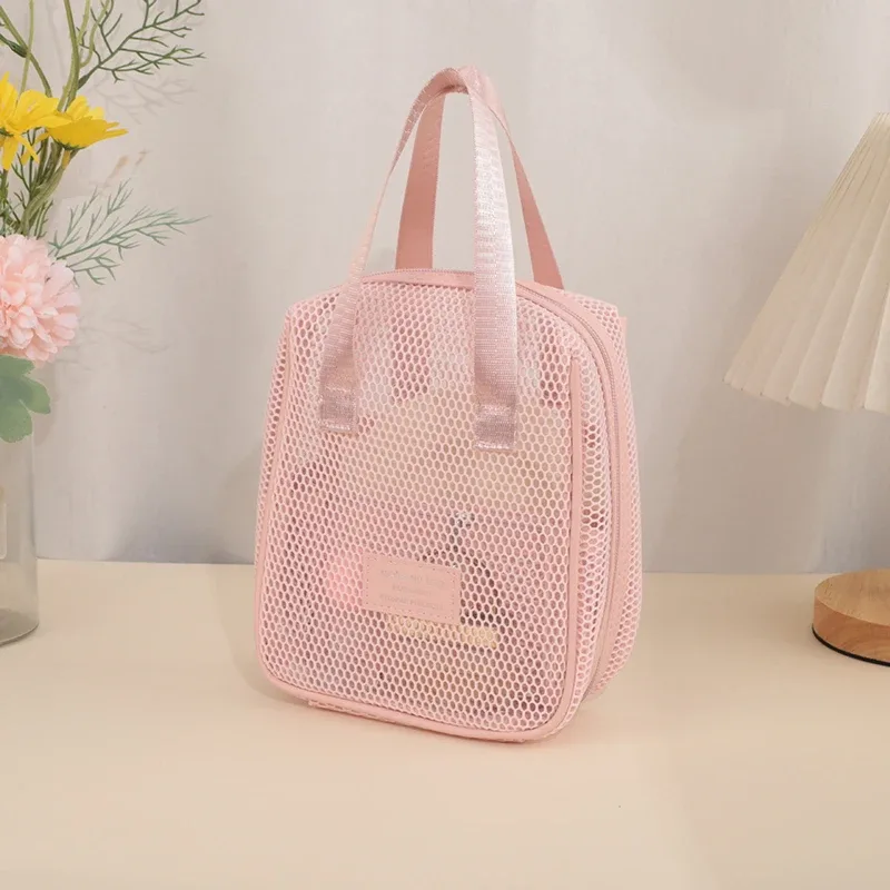 sac de rangement de maquillage et de toilette en maille, sacs à main portables de voyage, lavage du corps, outils de douche, organisateur suspendu, pochette de rangement de cosmétiques