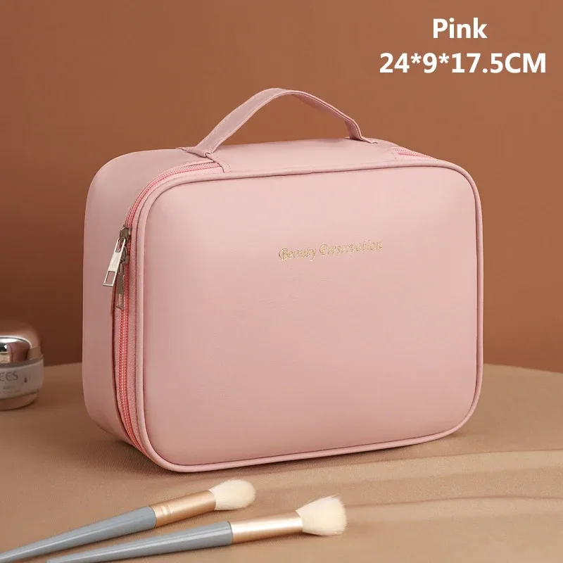 sac de maquillage fourre-tout de luxe en pu pour femmes, grande capacité, organisateur de voyage portable, sac de rangement de cosmétiques, pochette double couche pour dames