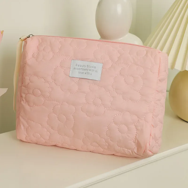 sac à cosmétiques de grande capacité à fleurs matelassées, sac de rangement portable étanche, pochette de maquillage de voyage