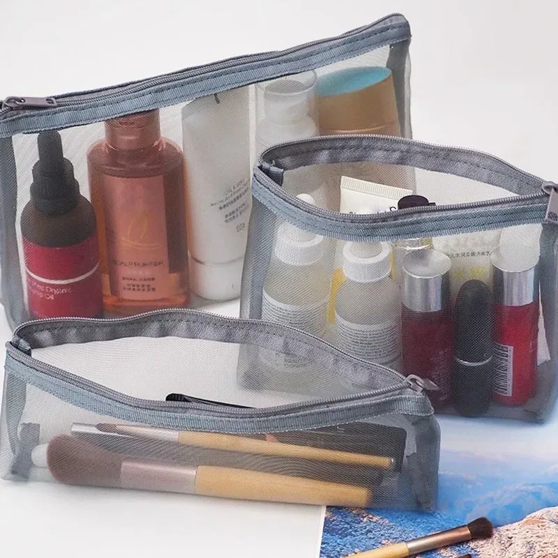 sacs à cosmétiques transparents en maille, petite et grande trousse de maquillage noire, trousse de toilette de voyage portable, trousse de rangement pour rouge à lèvres, poudres, 1 pièce, 3 pièces