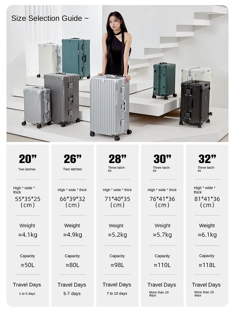 valise ko-ku de grande taille 32 pouces, cadre en aluminium épaissi, bagage de voyage d'affaires 20 pouces, valise de voyage 26 pouces sur roulettes avec serrure tsa