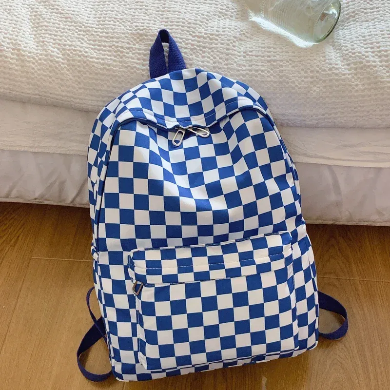 sac à dos pour ordinateur portable à motif damier pour femme, ensemble bandoulière imprimé tendance, multi-poches, bretelles réglables – indispensable pour les trajets sur le campus