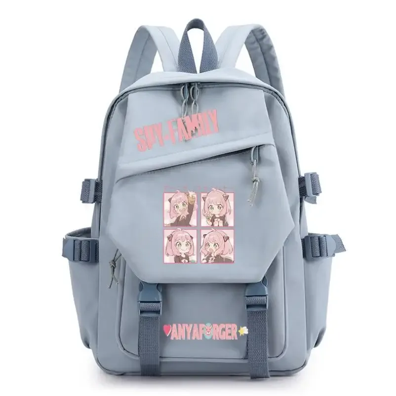 sac dos toile gris accents roses motif dessin animé personnage joyeux poche principale poche latérales fermeture éclair maille résine voyage décontracté